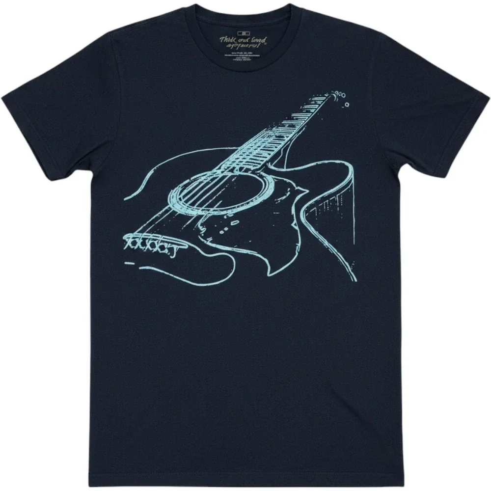 Think Out Loud Apparel Vtg Mens Acoustic Guitar Graphic T-Shirt Navy Blue Size M - Picture 1 of 4